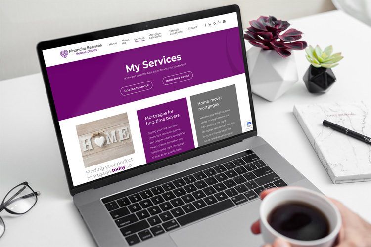 Helena Davies Financial Services website services page The services page on the Helena Davies Financial Services website redesign shown on a laptop computer