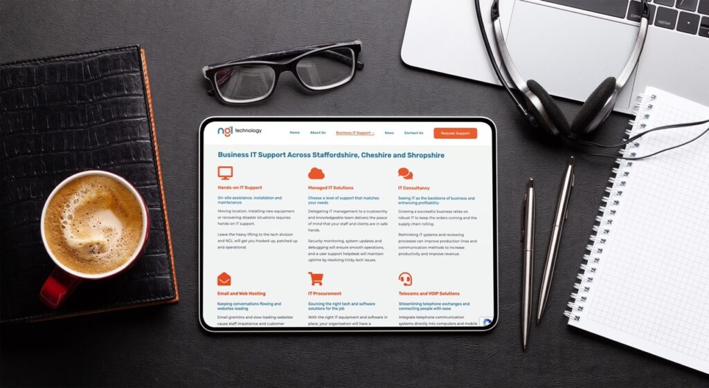 NGL Technology's services displayed on their website - designed by TukTuk Creative Marketing