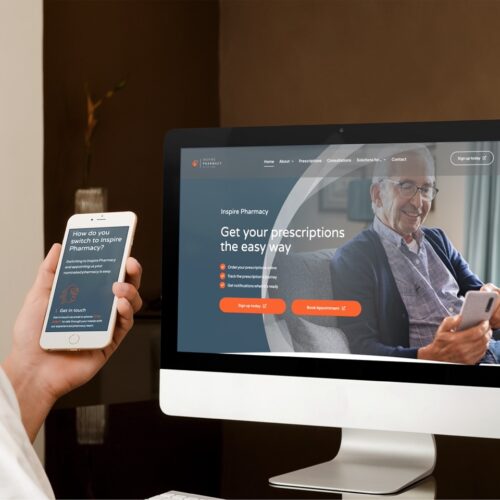 The website for Inspire Pharmacy displayed on a phone and computer